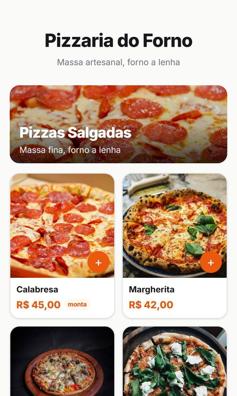 Cardápio digital de pizzaria no ComandaPRO